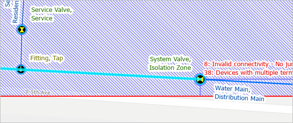 Selected water main line on the map