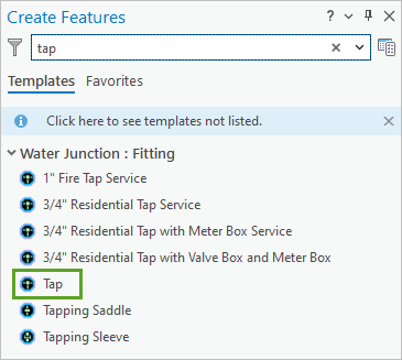 Tab template in the Create Features pane