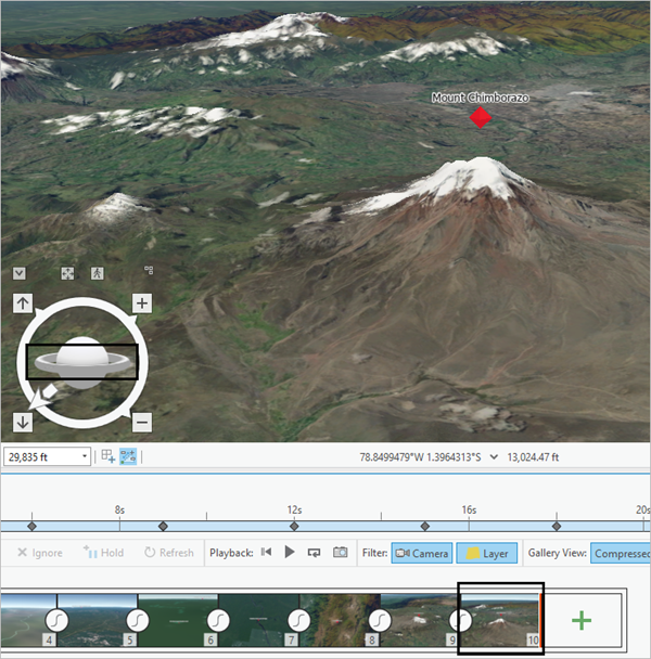 Adjust scene to show another side of the mountain.