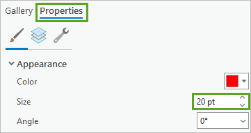 Size set to 20 in the Properties tab in the Symbology pane