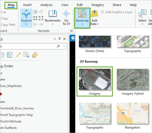 Imagery basemap in the Basemap menu