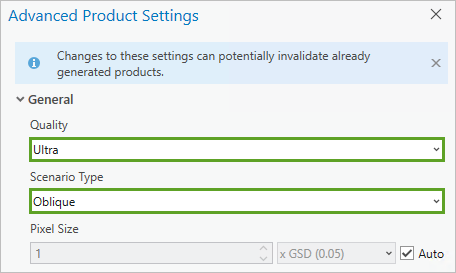 Advanced Product Settings window