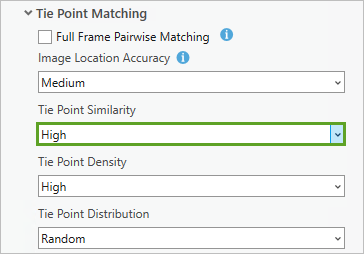 Tie Point Similarity parameter with the High value selected