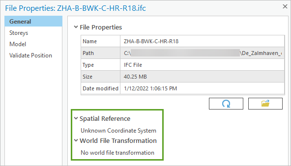 Spatial reference and transformation information