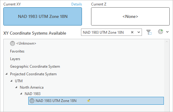 Select the NAD 1983 UTM Zone 18N coordinate system.