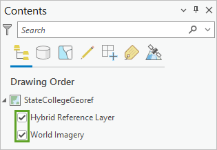 Imagery Hybrid basemap in the Contents pane