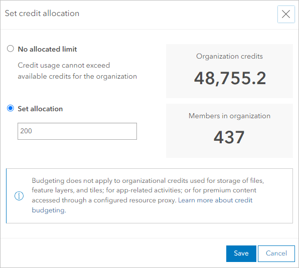 Set the credit allocation for a member.