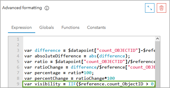 The var visibility line added to the Advanced formatting code block.