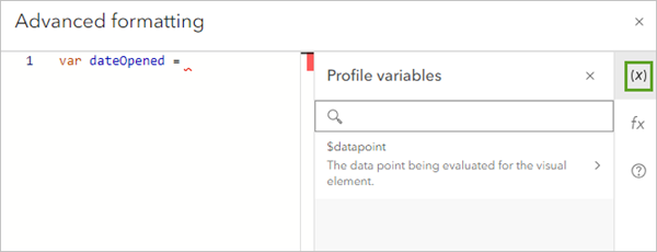 Profile variables tab in the Advanced formatting window