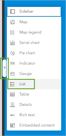 List in the menu of element options for the left add button of the map element
