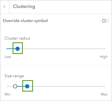 Cluster radius and size options