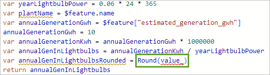 Round function added to expression with two placeholder parameters