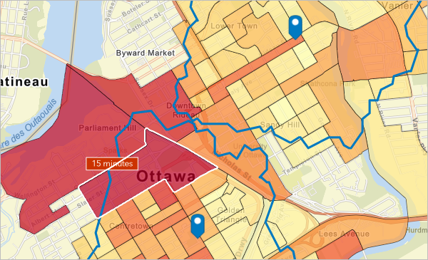 Color-coded map and Results pane for Total Daytime Population