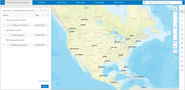 Default project with United States as the extent