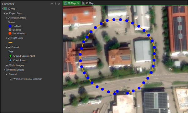 Project with blue points showing flight path