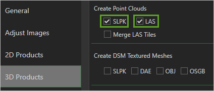 Create Point Clouds with LAS checked