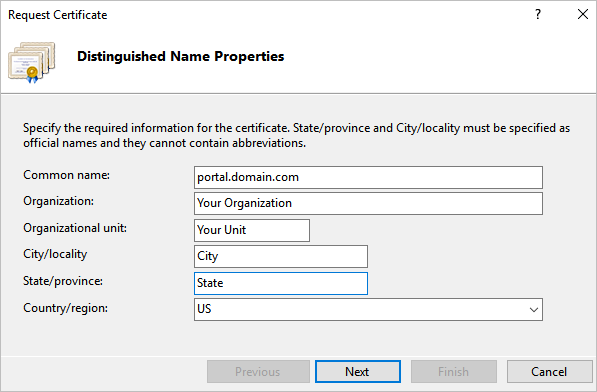 Specify Distinguished Name Properties