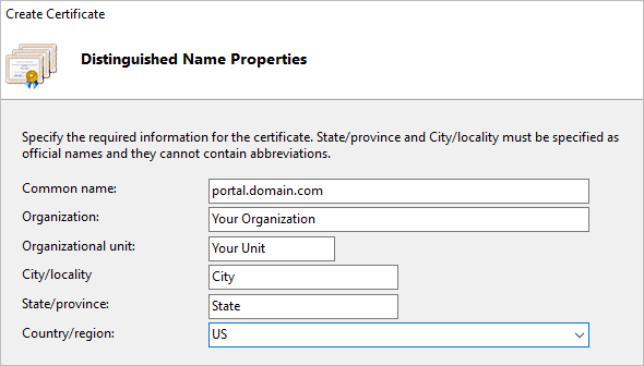 Specify Distinguished Name Properties