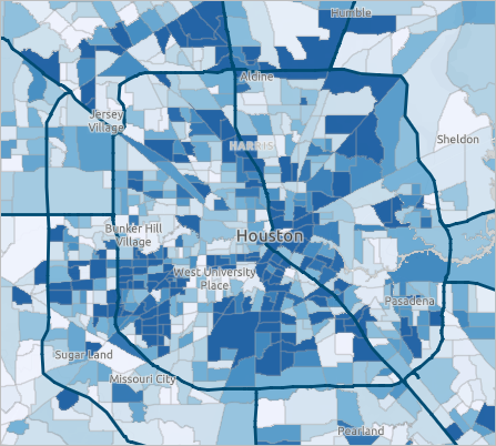 Map showing the percentage of households without a vehicle