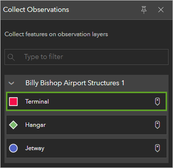 Terminal symbol in the Collect Observations pane