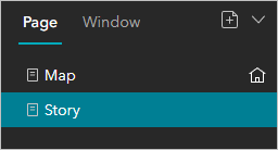 Pages renamed to Map and Story in the Page pane