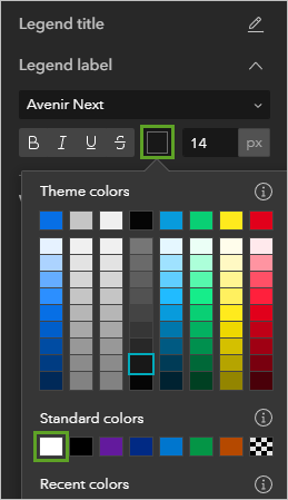 White color in the color picker window for text color