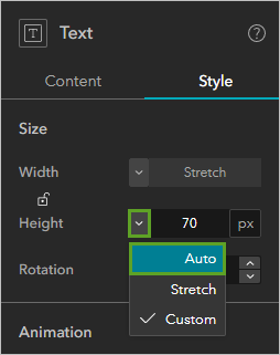 Auto option in Height menu