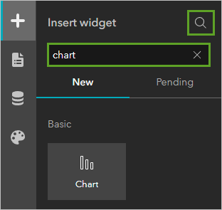 Search bar in the Insert widget pane