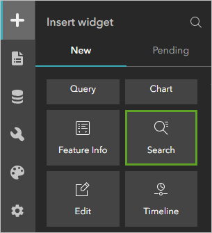 Search widget in the Insert widget pane