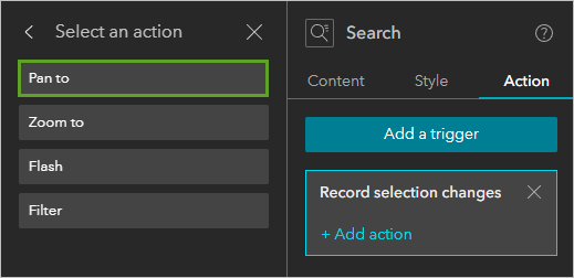 Pan to in the Select an action pane