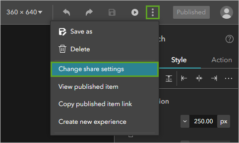 More button and Change share settings option