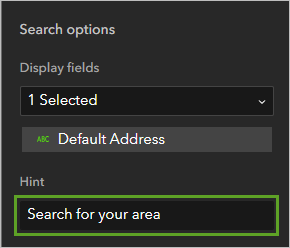 Hint set to Search for your area