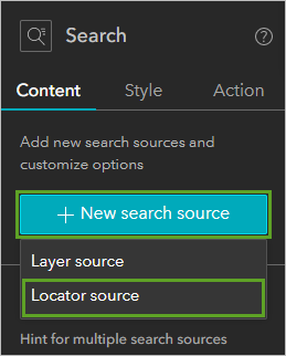 Locator source in the Search pane