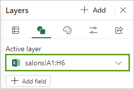 Active layer set to the cell range A1 to H6.