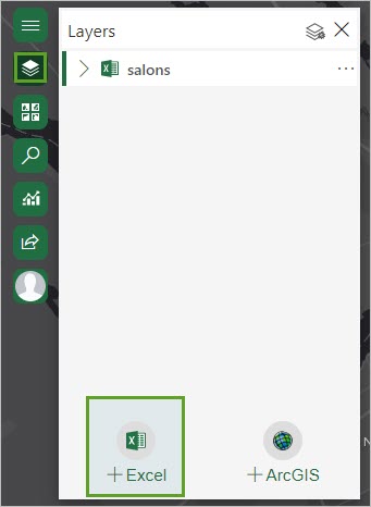 Add data from Excel button in the Layers pane