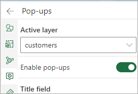 Active layer is set to customers and Enable pop-ups is turned on.