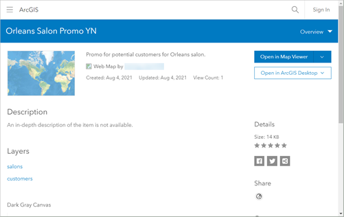Web map item page