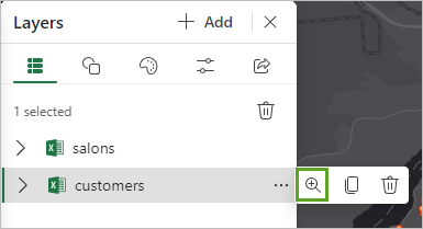 Zoom to in the More options menu for the customers layer