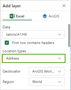 Location types set to Address