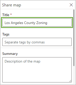 Title parameter in the Share map pane