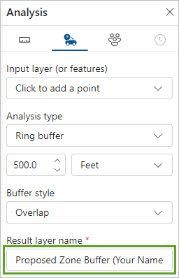 Parameters for the Buffer/Drive time analysis tool