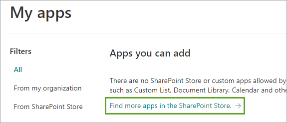 Find more apps in the SharePoint Store option