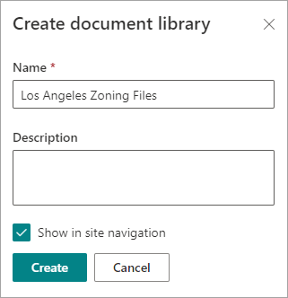 Create document library pane with Name parameter filled out
