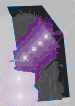 Walk-time layer on map