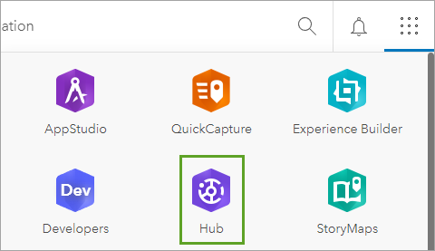 ArcGIS Hub in the app launcher