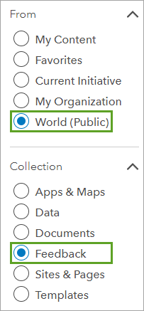 From and Collection search options