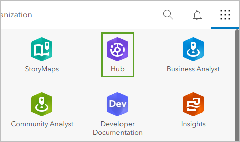 ArcGIS Hub in the app launcher