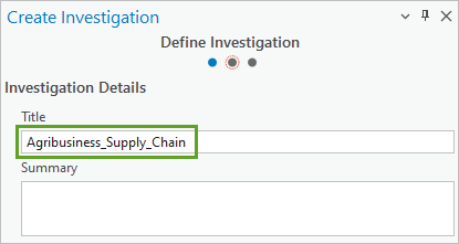 Title parameter in the Create Investigation pane