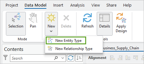 New Entity Type option