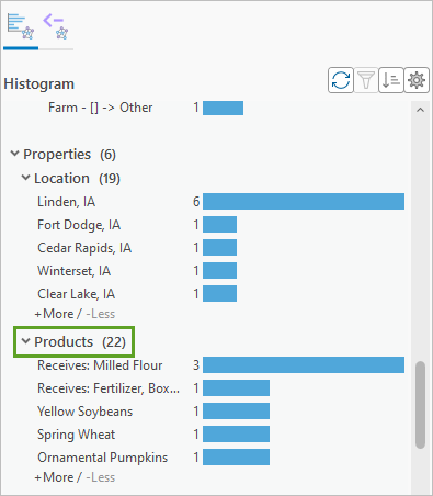 Products section in Histogram pane